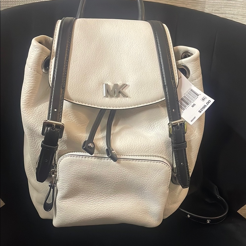 Michael Kors White and Black Leather Small Backpack